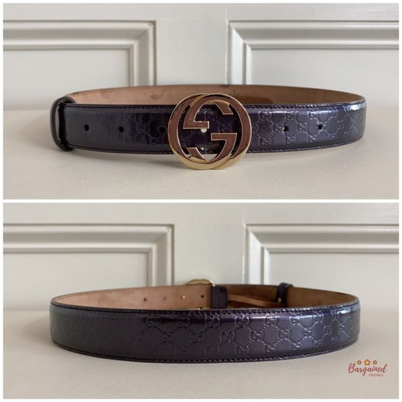 Authentic Gucci Purple Microguccissima Patent Leather Interlocking G Belt 85/34 - Picture 5 of 13